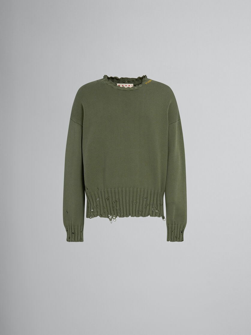 GREEN COTTON CREW-NECK JUMPER - 1