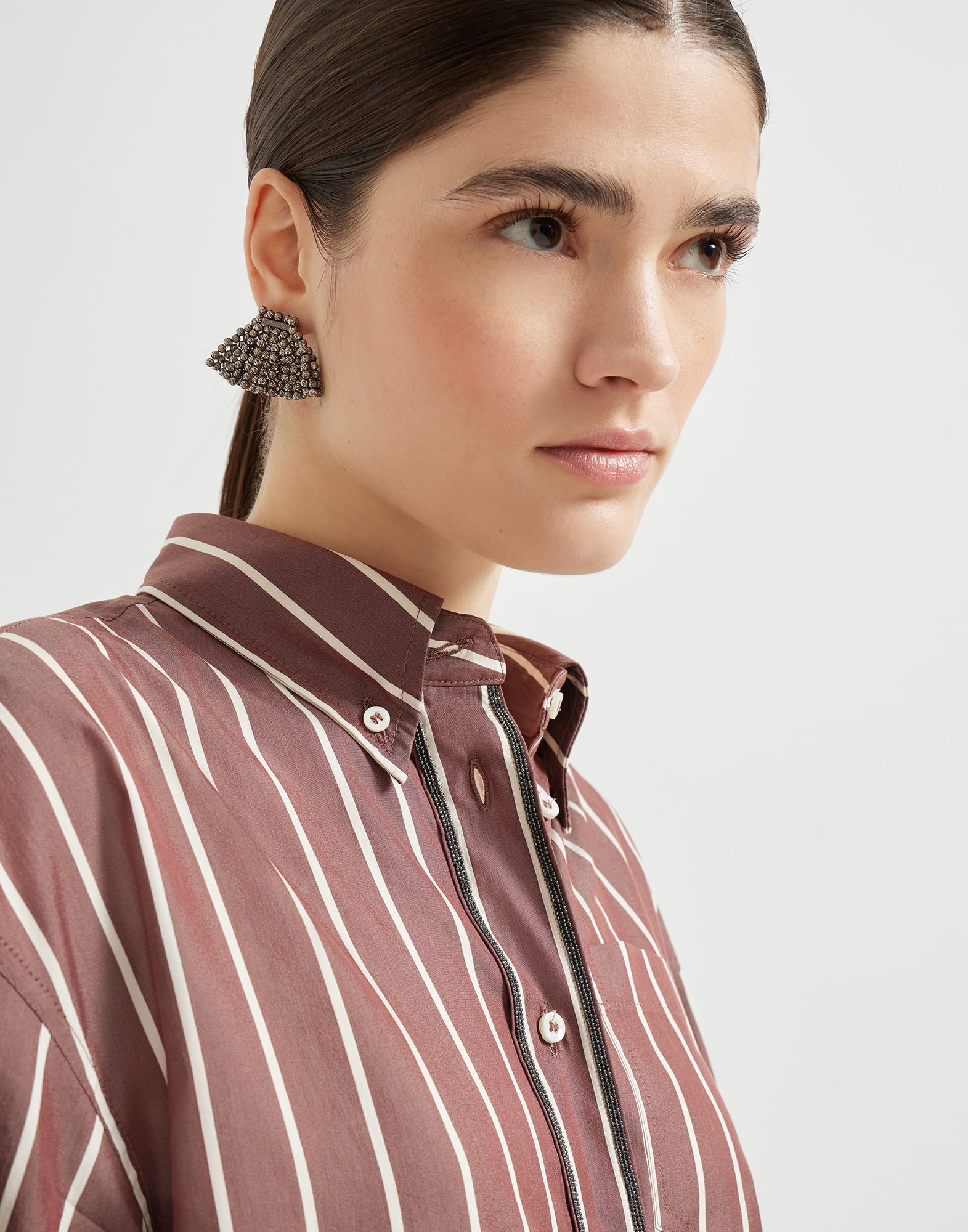 Striped cotton and silk poplin shirt with shiny trims - 3