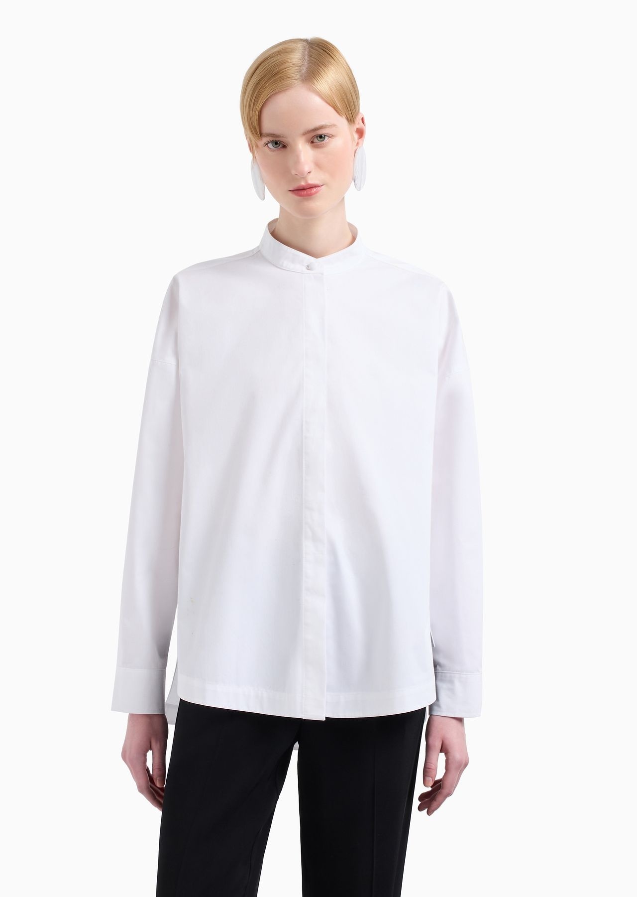 Polished cotton oversized shirt with guru collar - 2