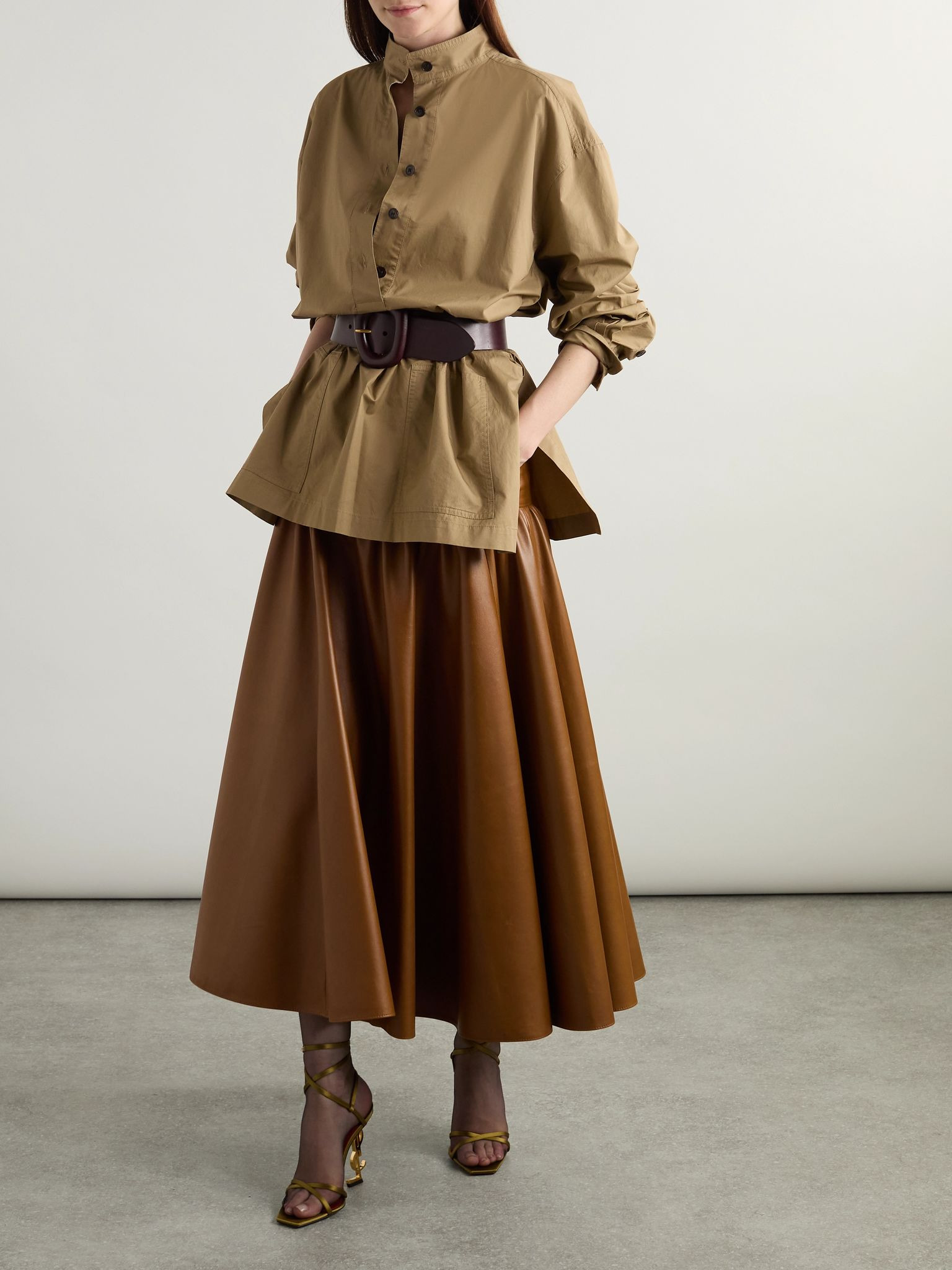 Belted cotton-poplin shirt Sand - 2
