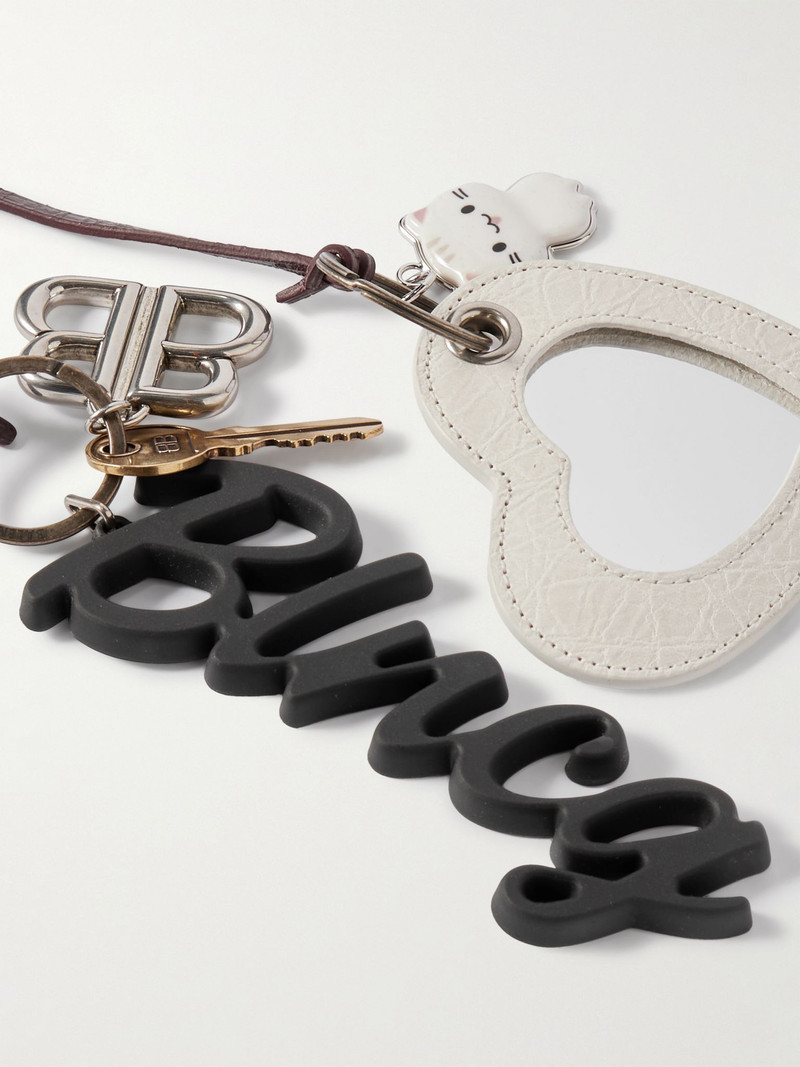 BALENCIAGA Le City 2 Embellished Textured-Leather, Silver- and Gold-Tone Key Fob Brown outlook