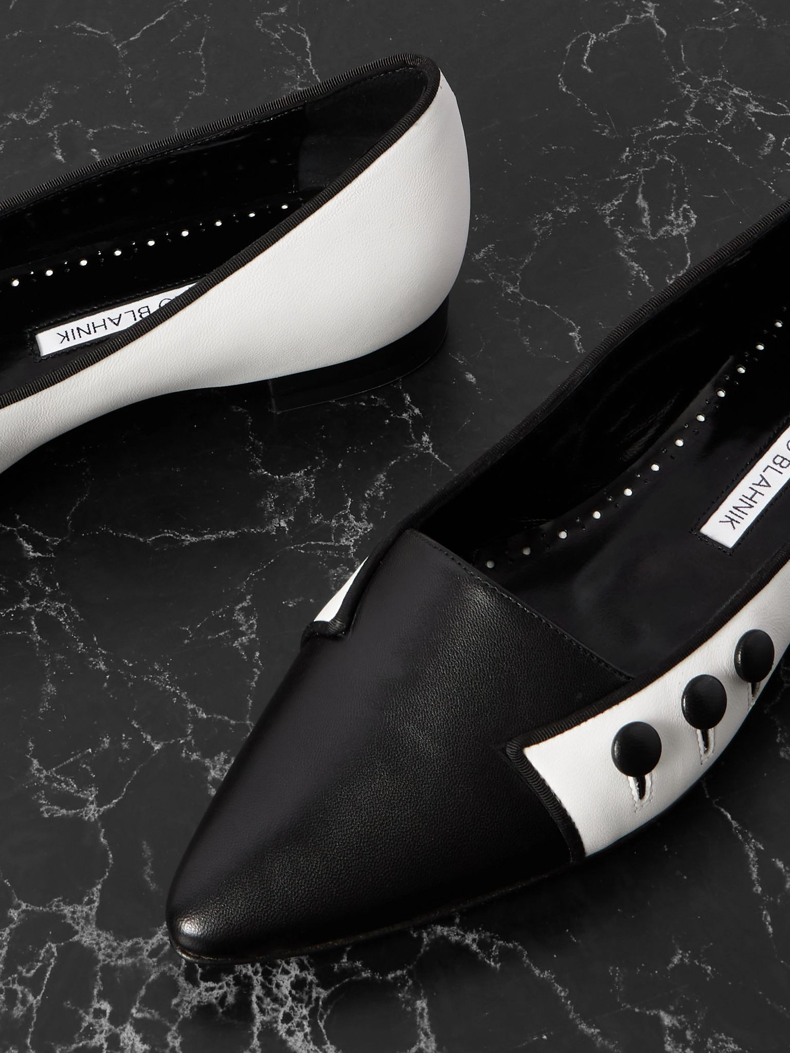 Seleuka button-embellished leather point-toe flats White - 4