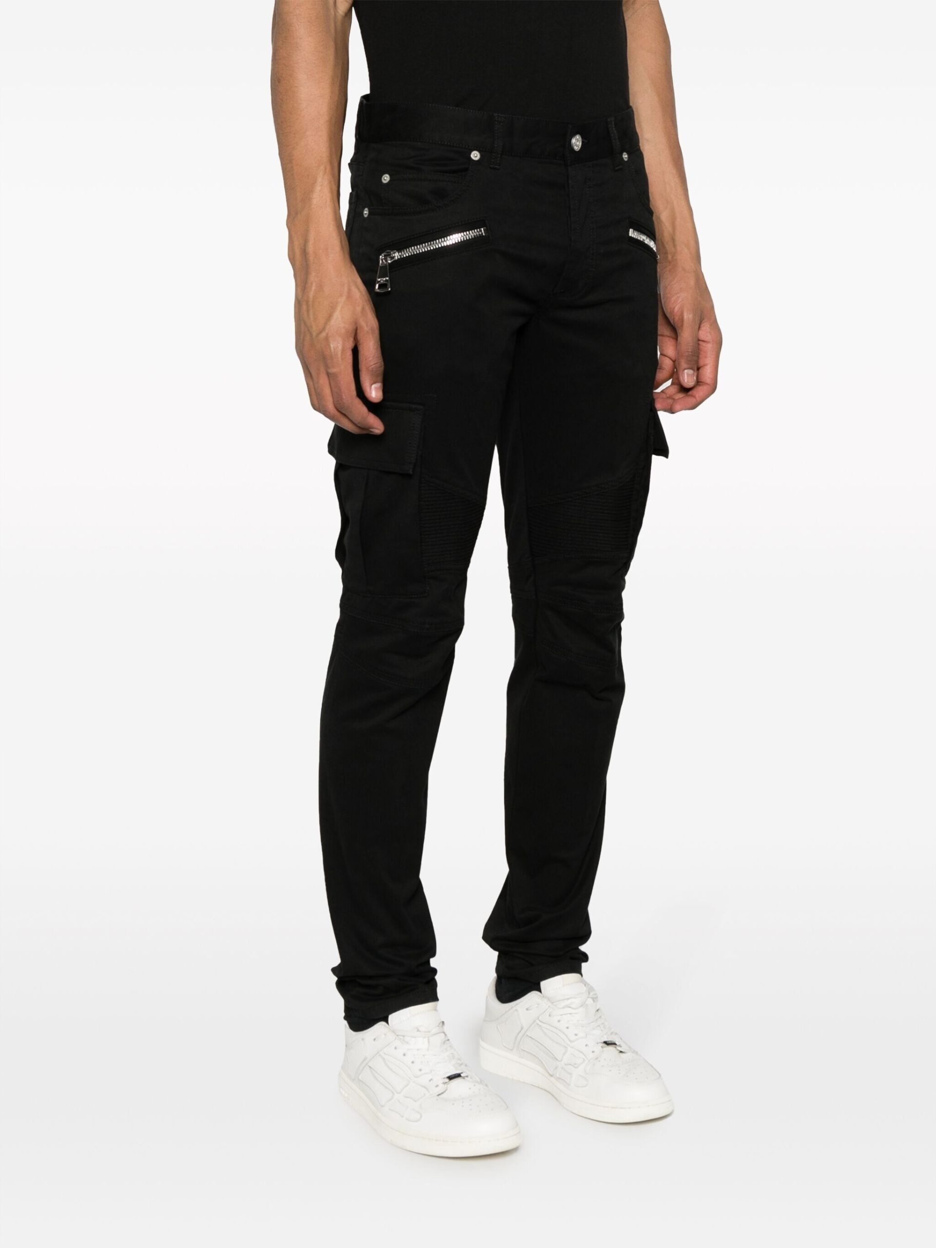 Black Tapered Cotton Cargo Trousers - 3