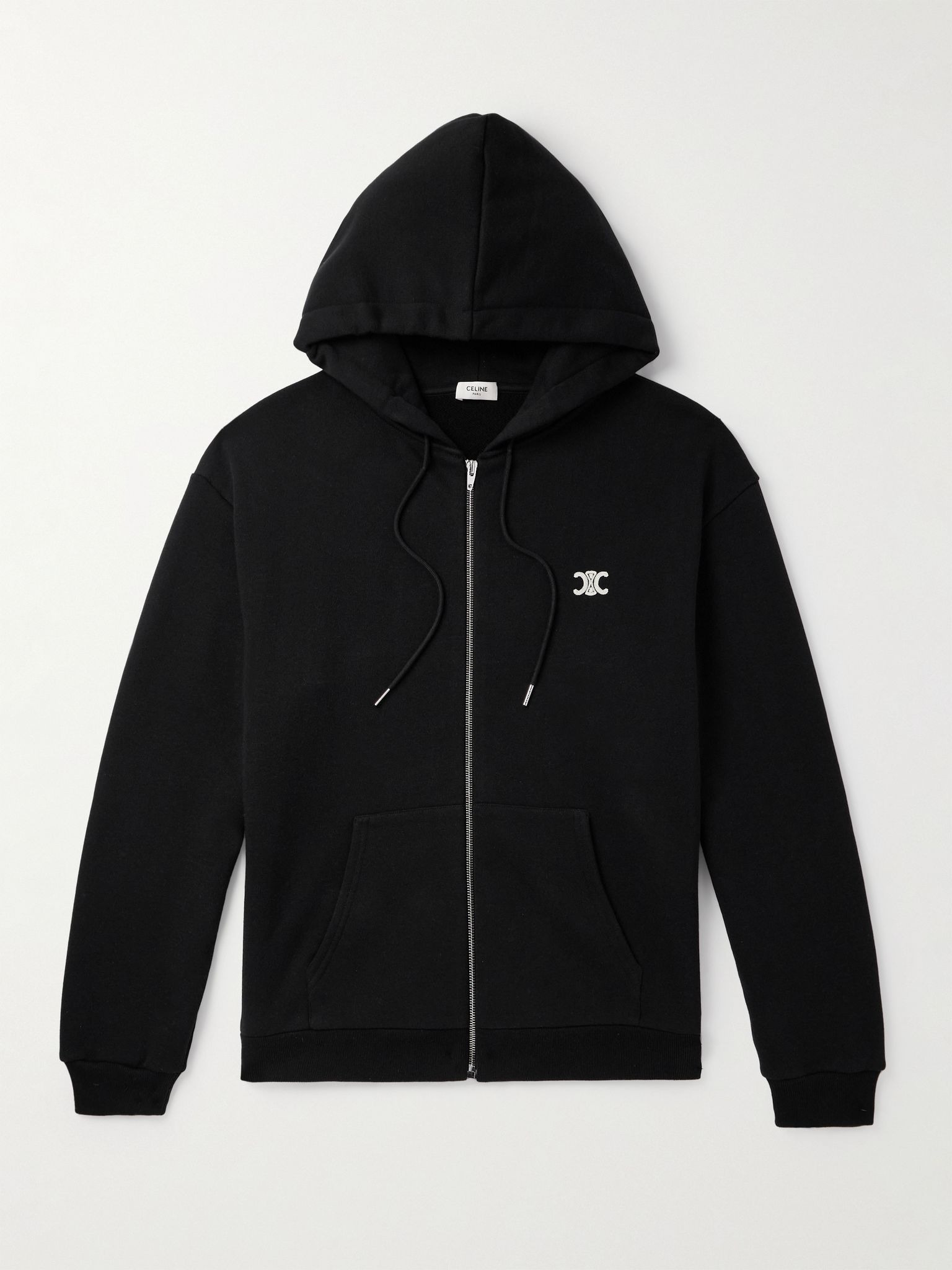 Logo-Embroidered Cotton and Cashmere-Blend Zip-Up Hoodie Black - 1