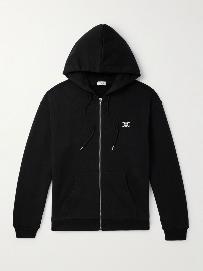 Logo-Embroidered Cotton and Cashmere-Blend Zip-Up Hoodie Black 1