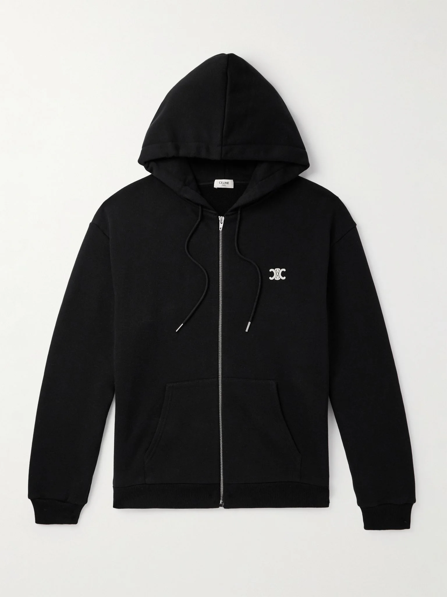 Logo-Embroidered Cotton and Cashmere-Blend Zip-Up Hoodie Black - 1