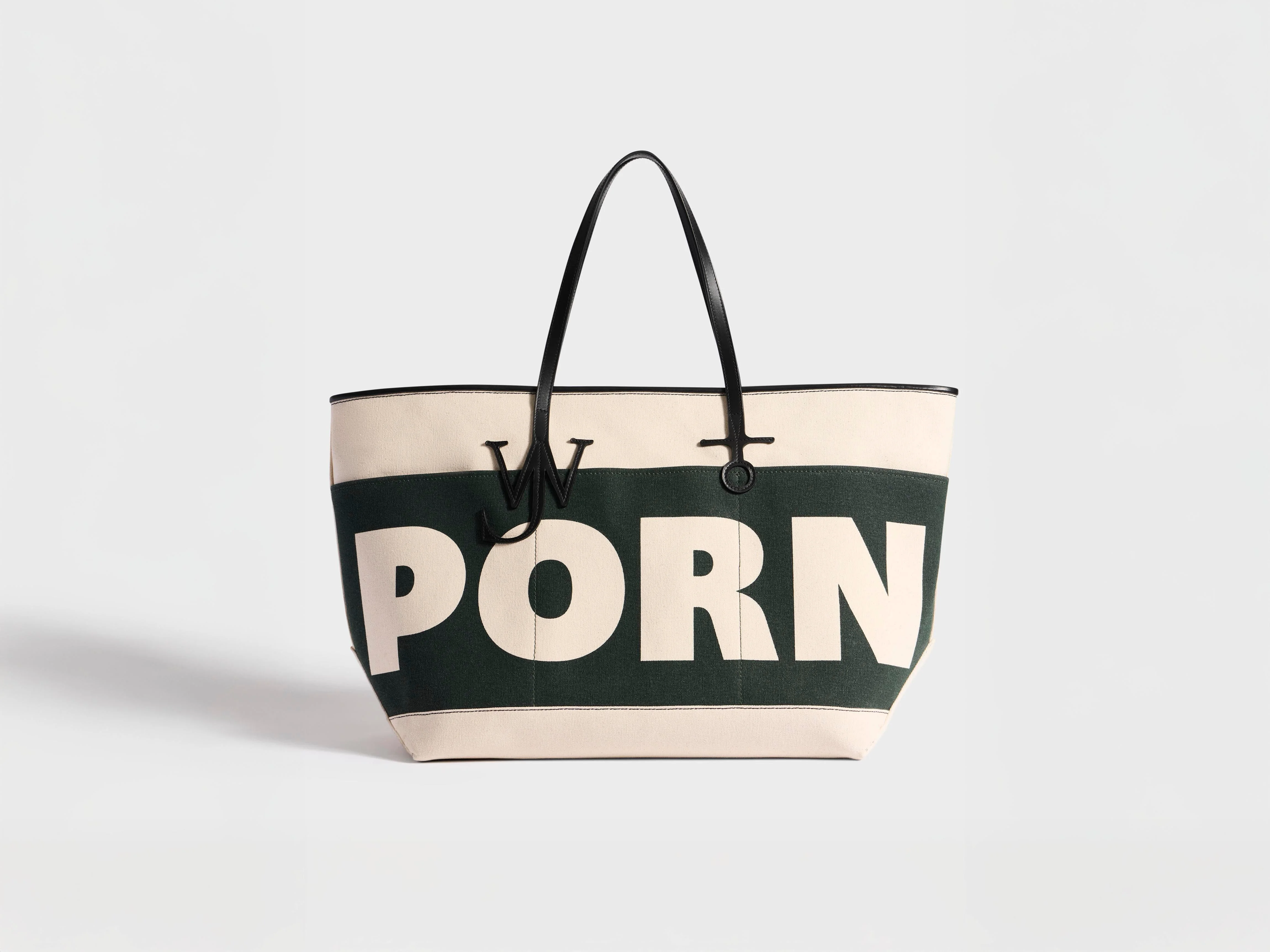 XL 'PORN' ANCHOR CANVAS & LEATHER TOTE IN GREEN & NATURAL - 1