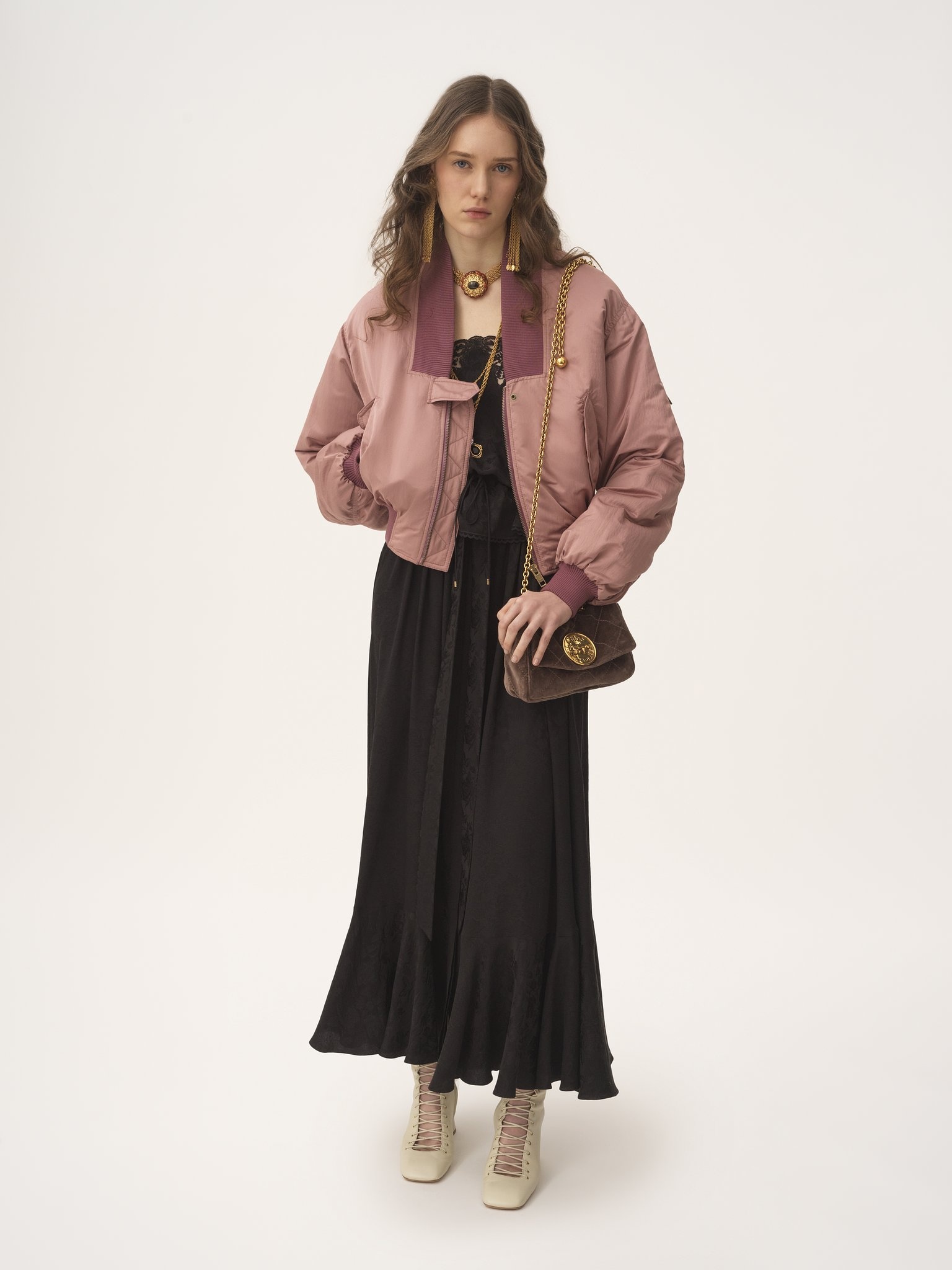 GATHERED MIDI SKIRT IN SILK JACQUARD - 3