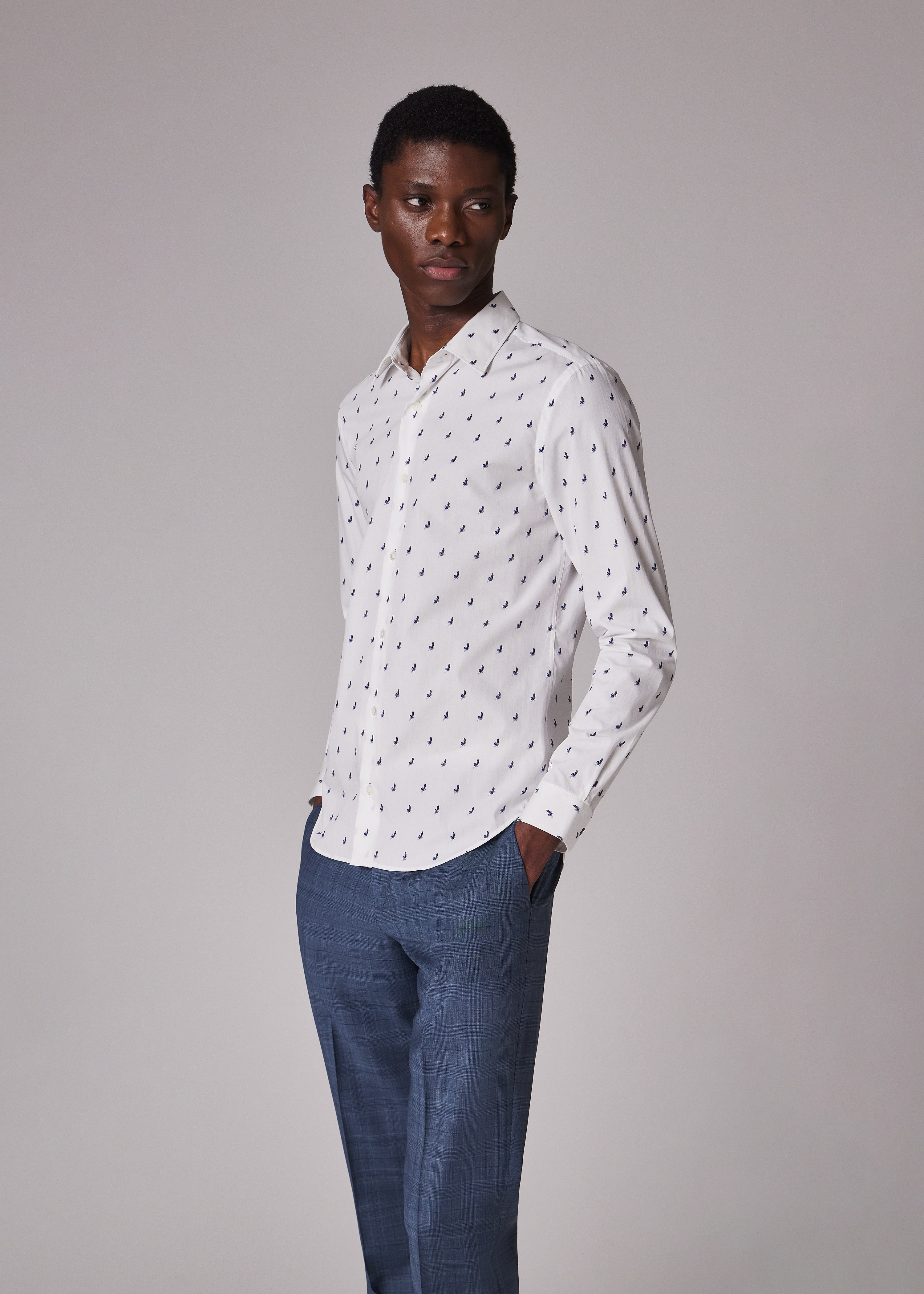 Super Slim-Fit White 'Butterfly' Print Shirt - 5