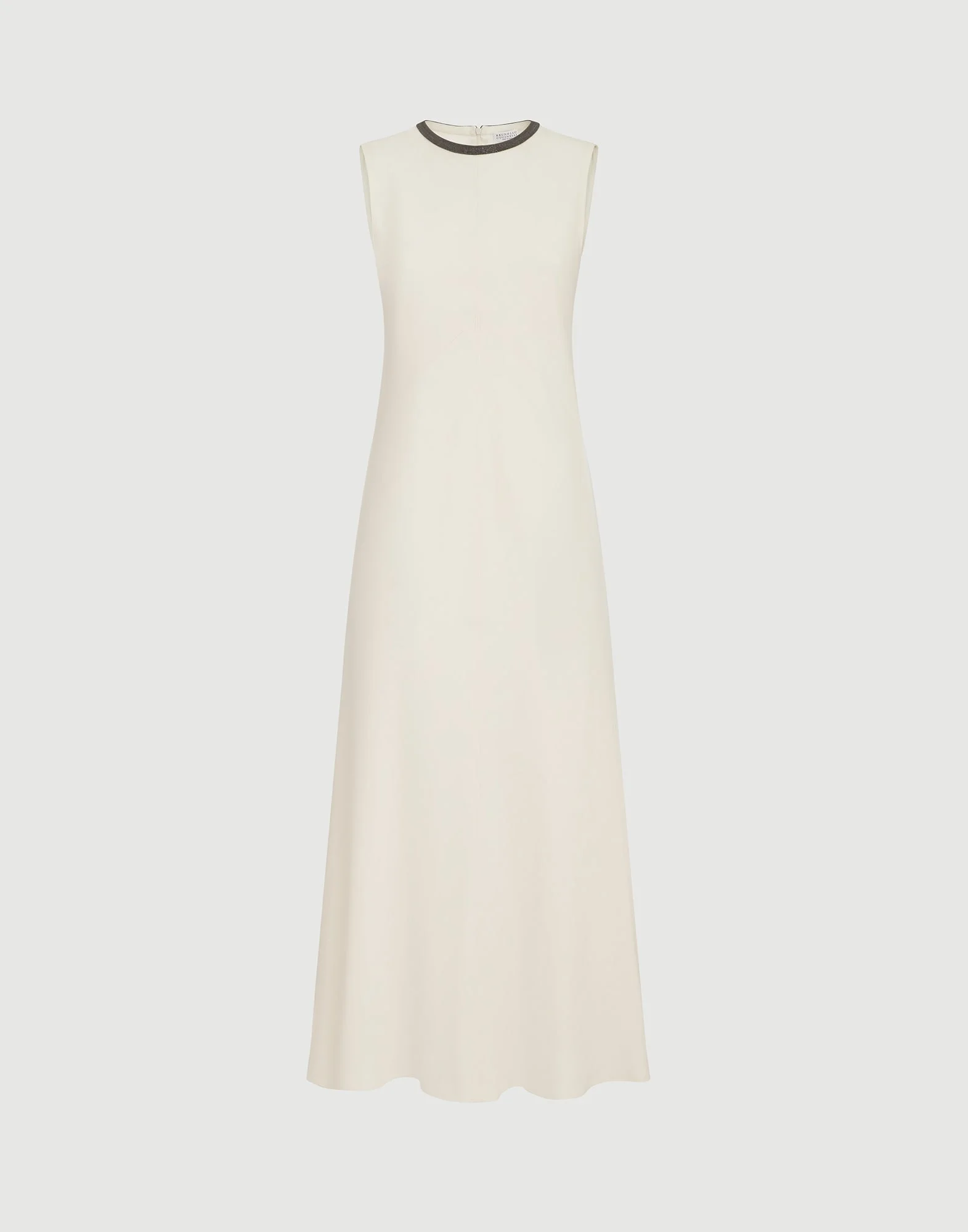 Viscose and linen fluid twill dress with precious collar - 1