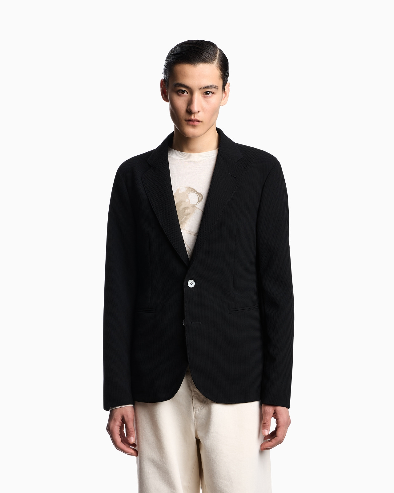 ICON SINGLE-BREASTED JACKET IN PIQUÉ-EFFECT MICRO-TEXTURED CRÊPE JERSEY - 4