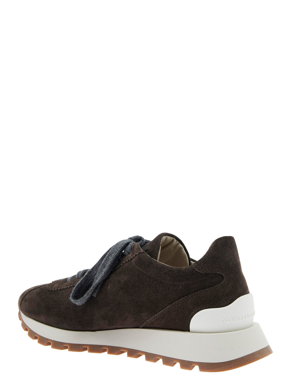 Brunello Cucinelli Women Brown Low Top Sneakers With Monil Detail On The Side And Embossed Logo Lett - 3