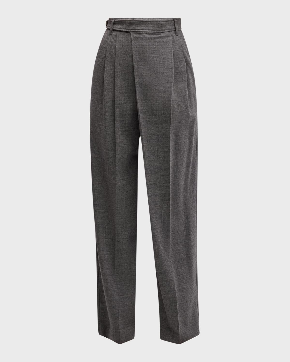 Stretch Wool Grisaille Crossover-Waist Wide-Leg Trousers - 1