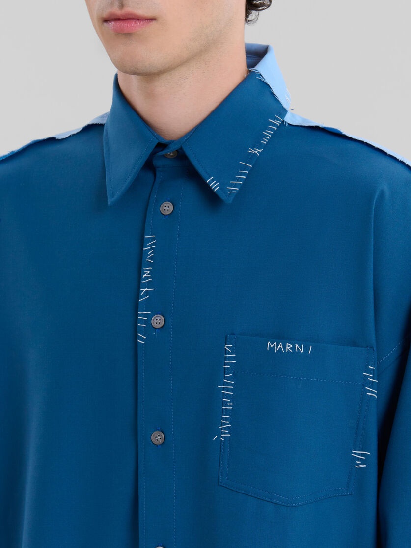 BLUE WOOL SHIRT WITH CONTRAST BACK - 4