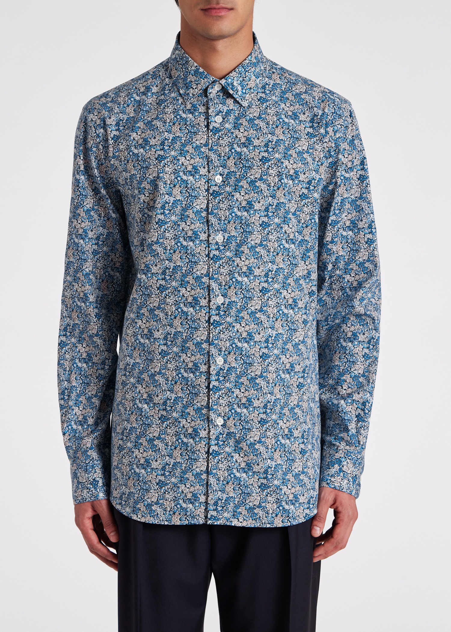 Blue Floral Tailored-Fit Cotton Shirt - 3