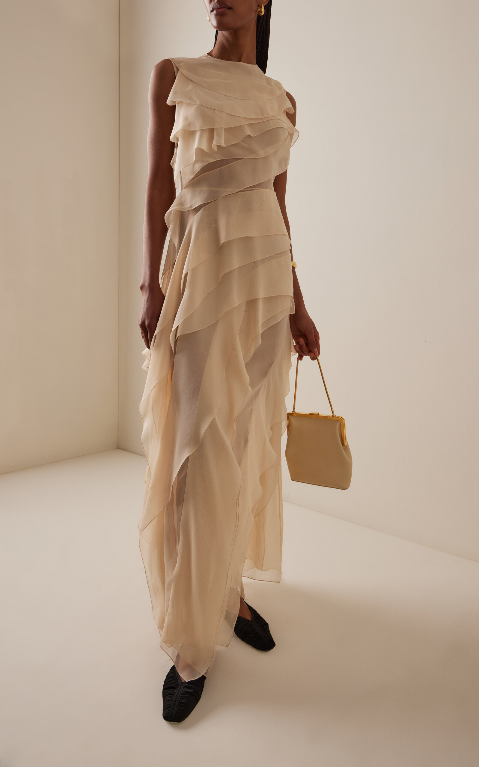 Gigi Ruffled Silk Maxi Dress neutral - 2