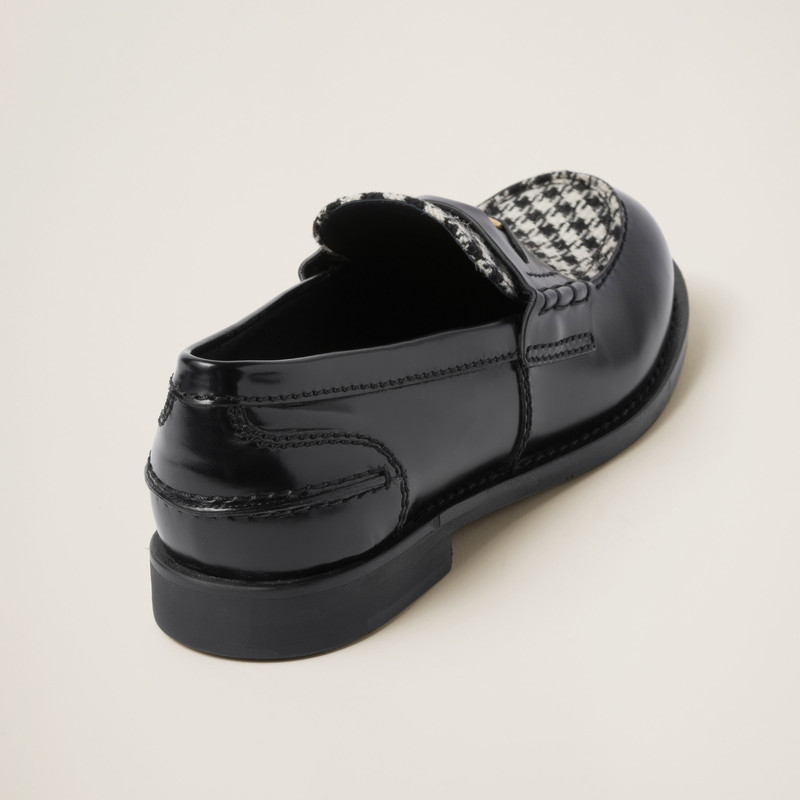Brushed leather and gingham check fabric loafers 3