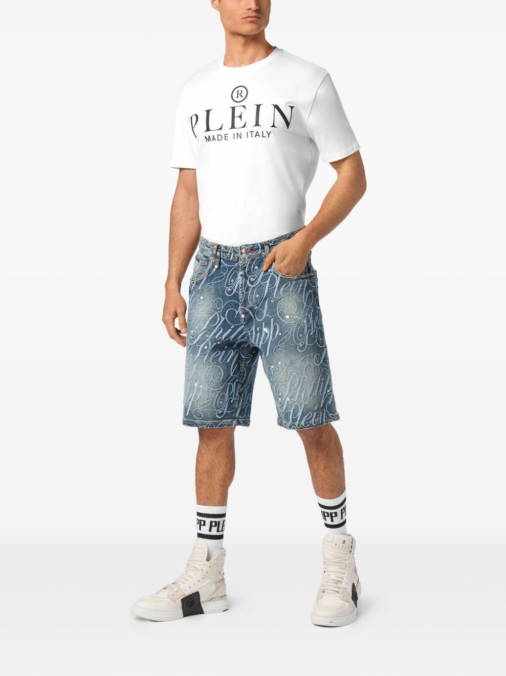 logo-embroidered denim shorts - 2