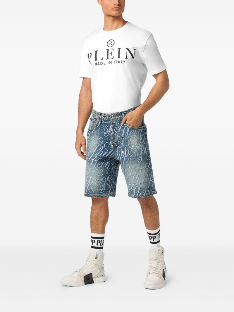 PHILIPP PLEIN logo-embroidered denim shorts outlook