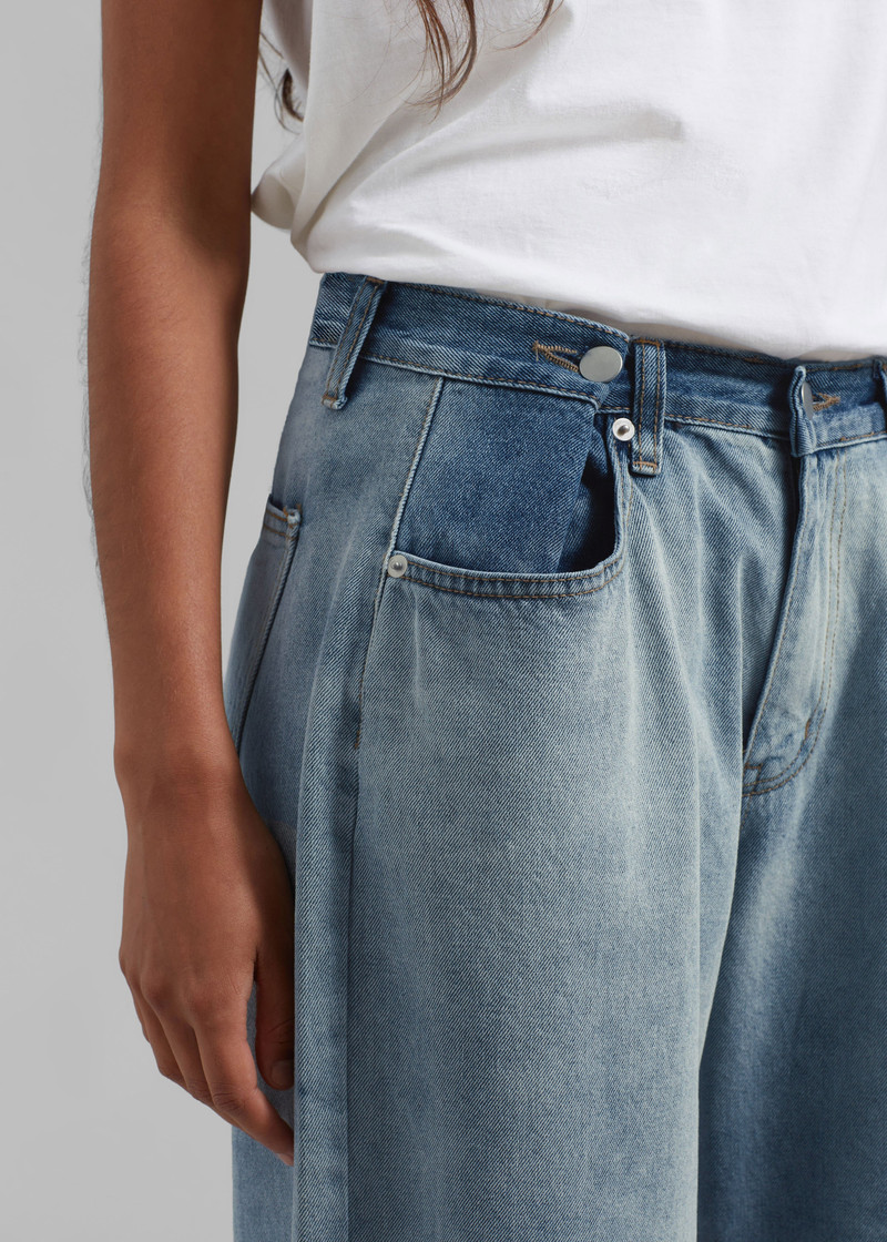 Hayla Contrast Denim Pants - Light Wash/Blue 7