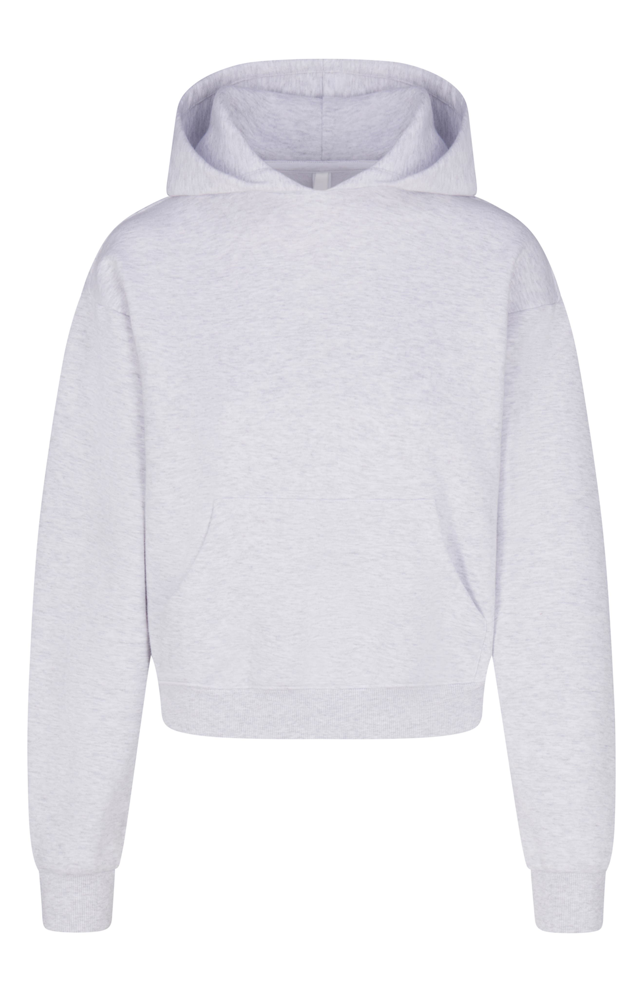 SKIMS Cotton Blend Fleece Classic Pullover Hoodie in Light Heather Gray at Nordstrom - 4