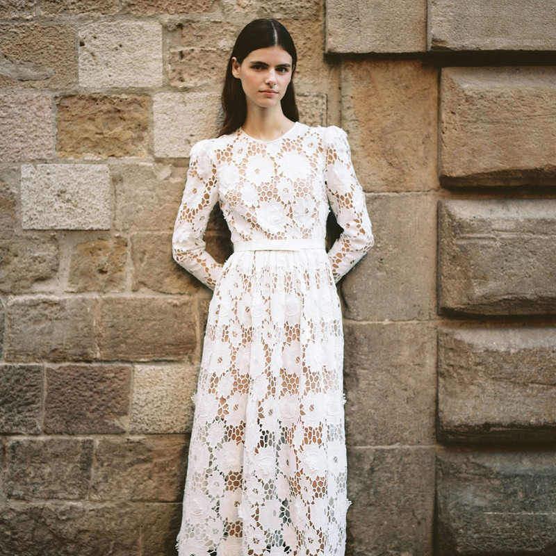 self portrait 3d floral lace midi dress Mauve Knit Sweater Satin Maxi Dress Set - Women's Sets main image 0