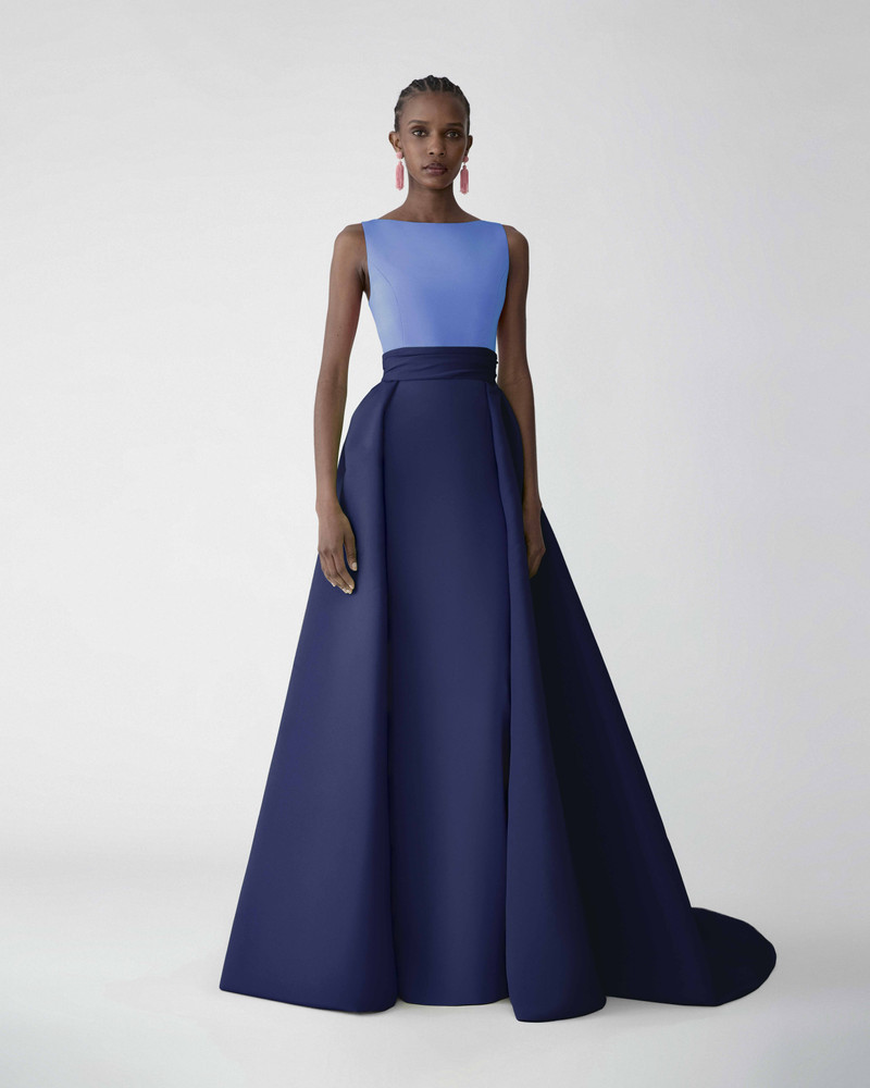 CAROLINA HERRERA Color-Blocked Column Gown with Overskirt outlook