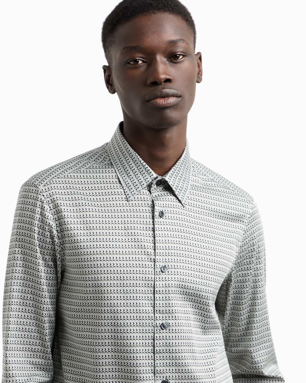 PRINTED-PATTERN STRETCH COTTON SHIRT - 5