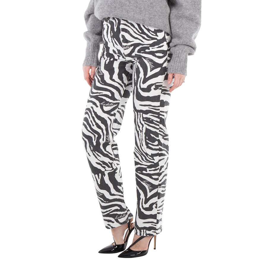 Rotate Ladies Printed Straight Zebra / Bright White Jeans - 2
