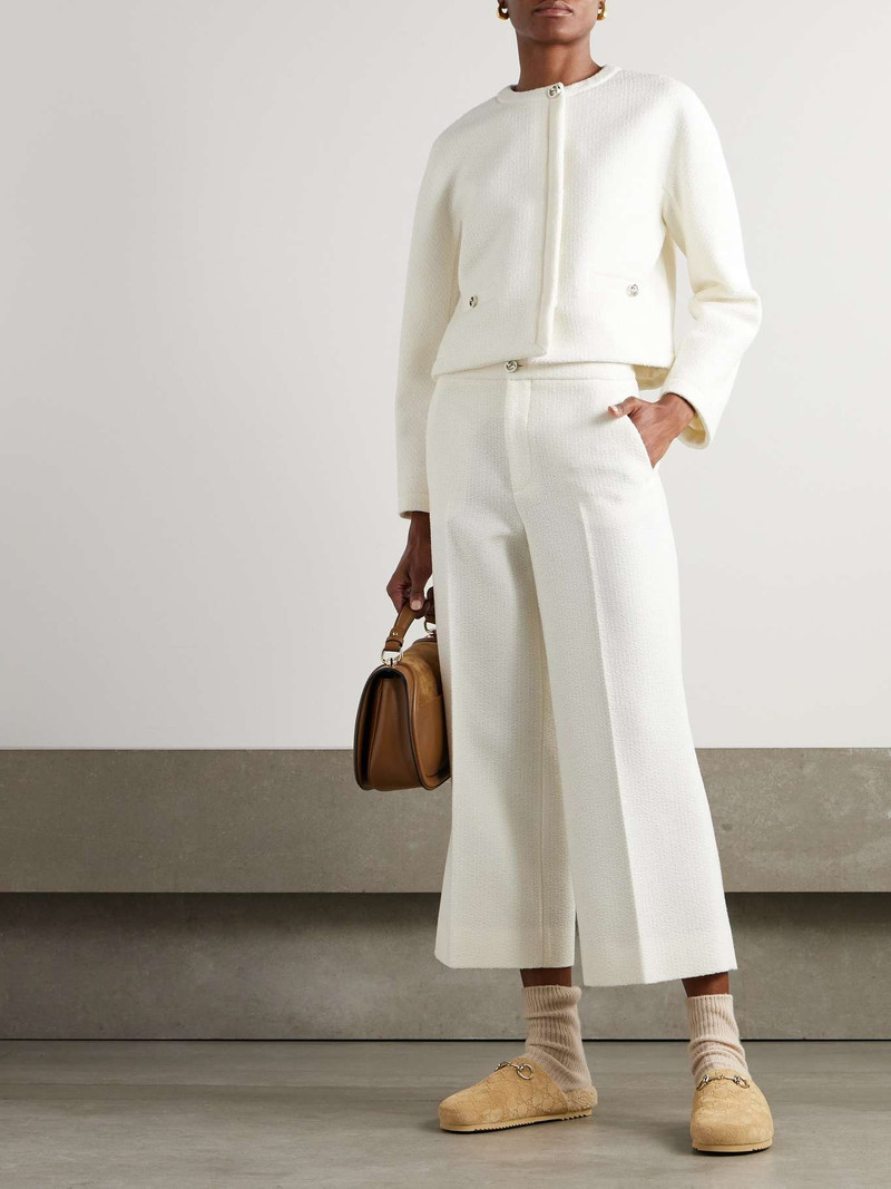 GUCCI Wool-blend bouclé wide-leg pants Off-white outlook