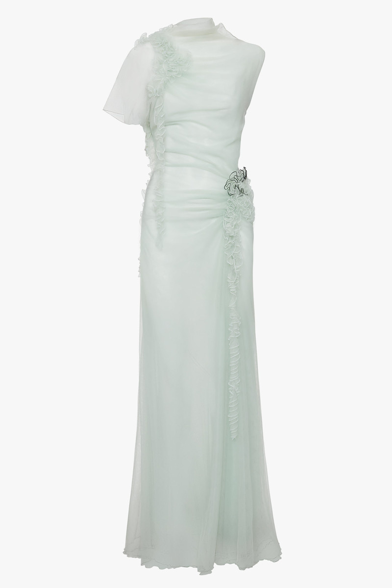 Gathered Tulle Detail Floor-Length Dress In Jade 8