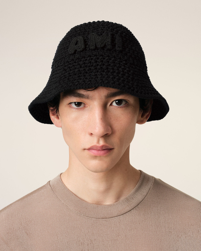 AMI Paris BLACK KNIT AMI PATCH BUCKET HAT outlook