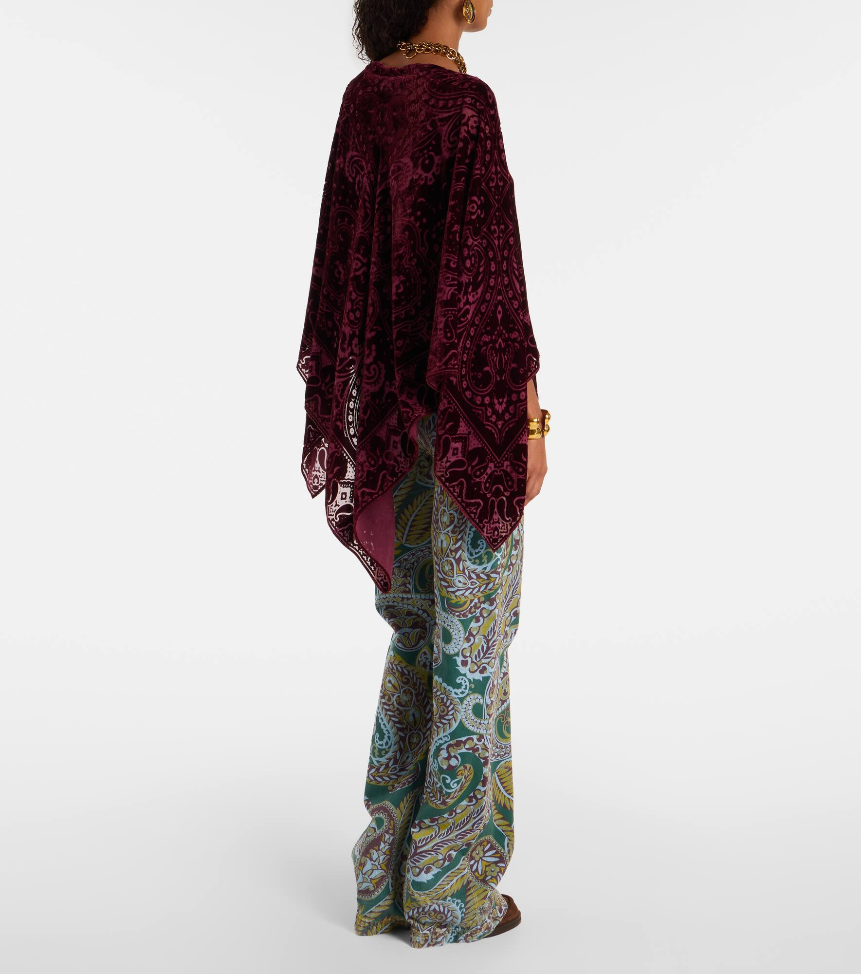 Paisley silk-blend velvet poncho - 3