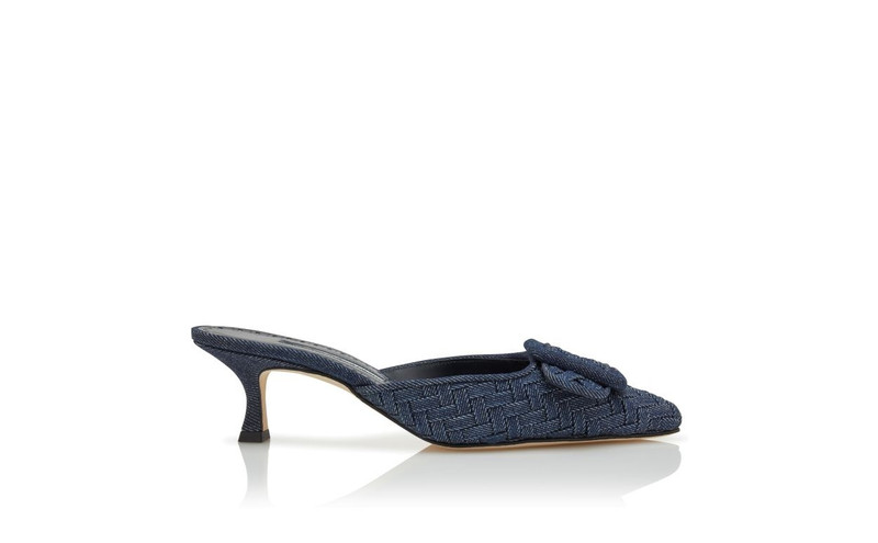 Dark Blue Chambray Buckle Detail Mules 1