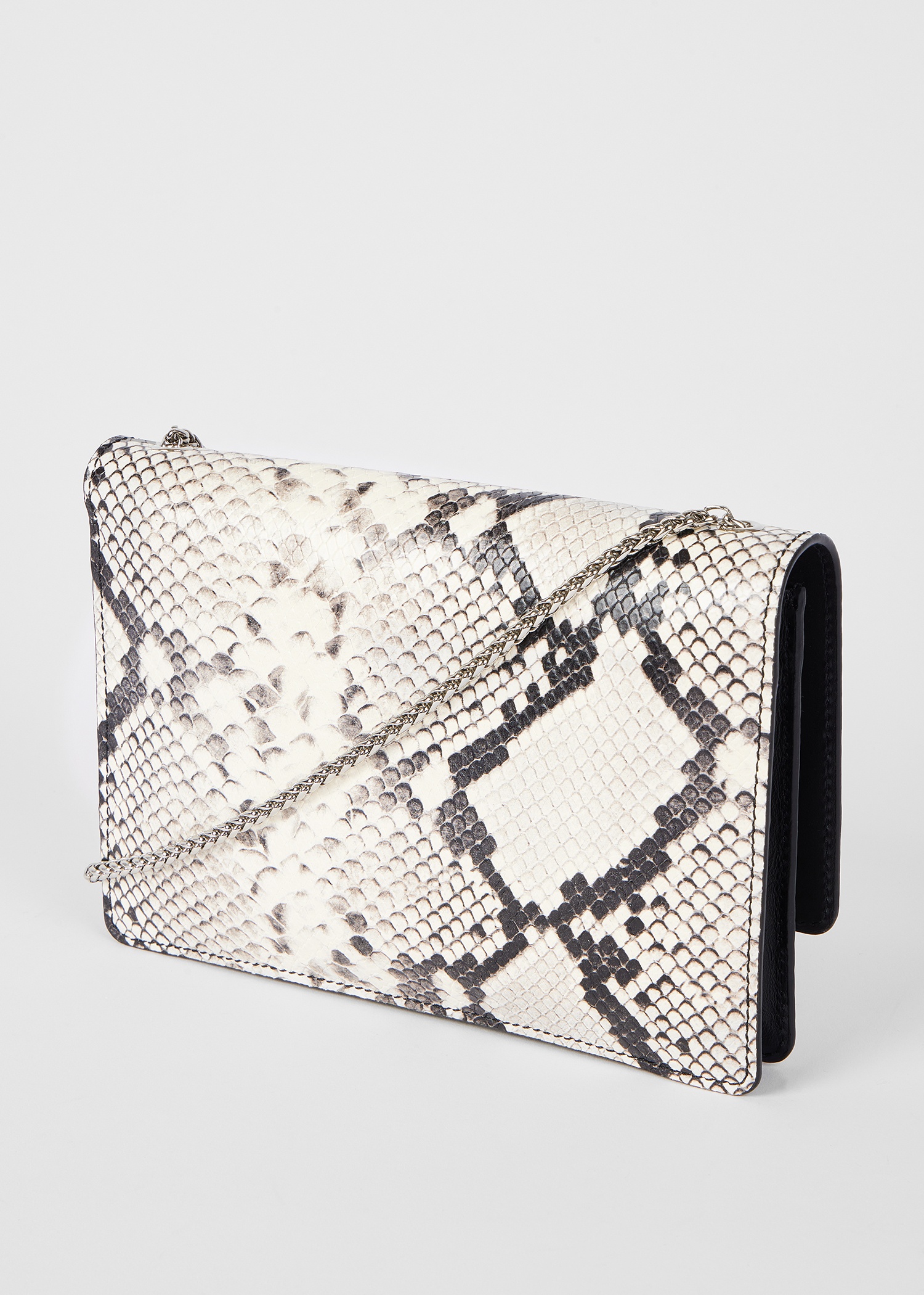 White Snakeskin Leather Chain Evening Bag - 3