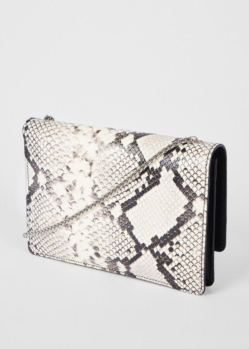 White Snakeskin Leather Chain Evening Bag 3