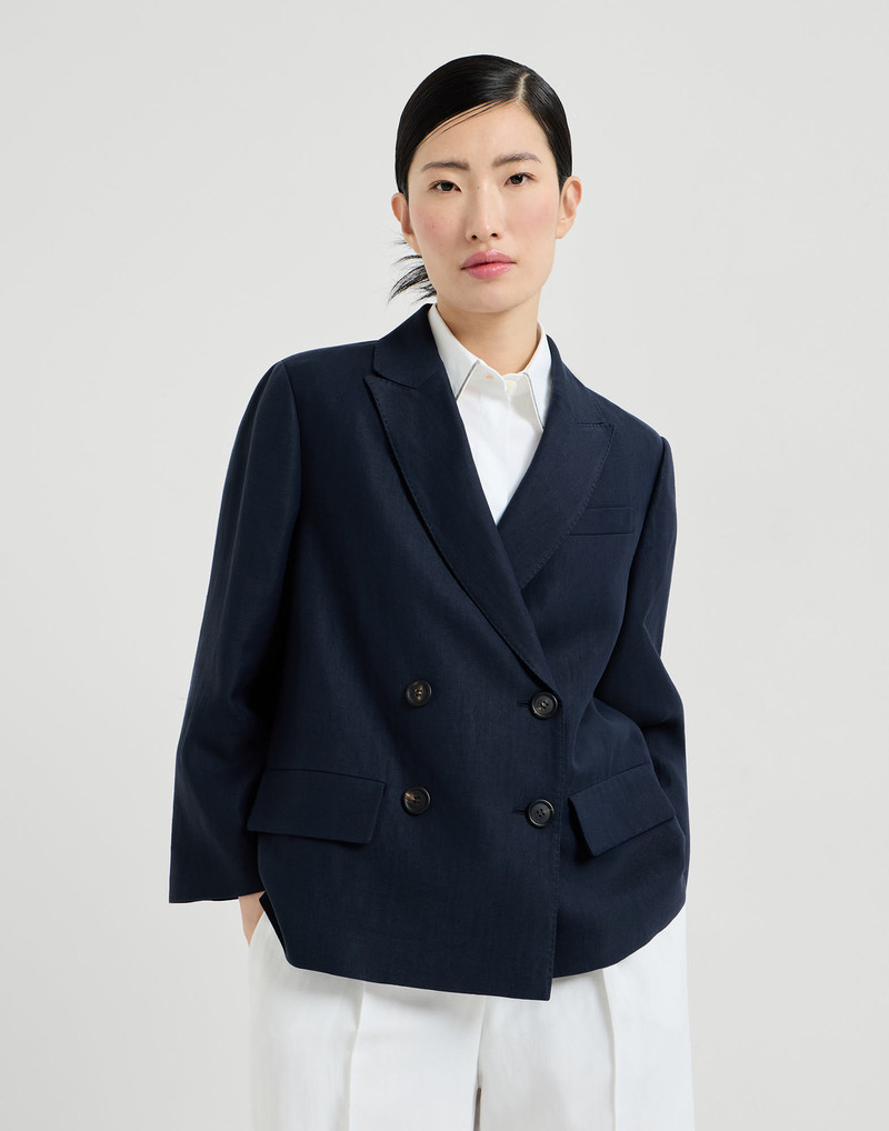 Viscose and linen fluid twill blazer with monili 2