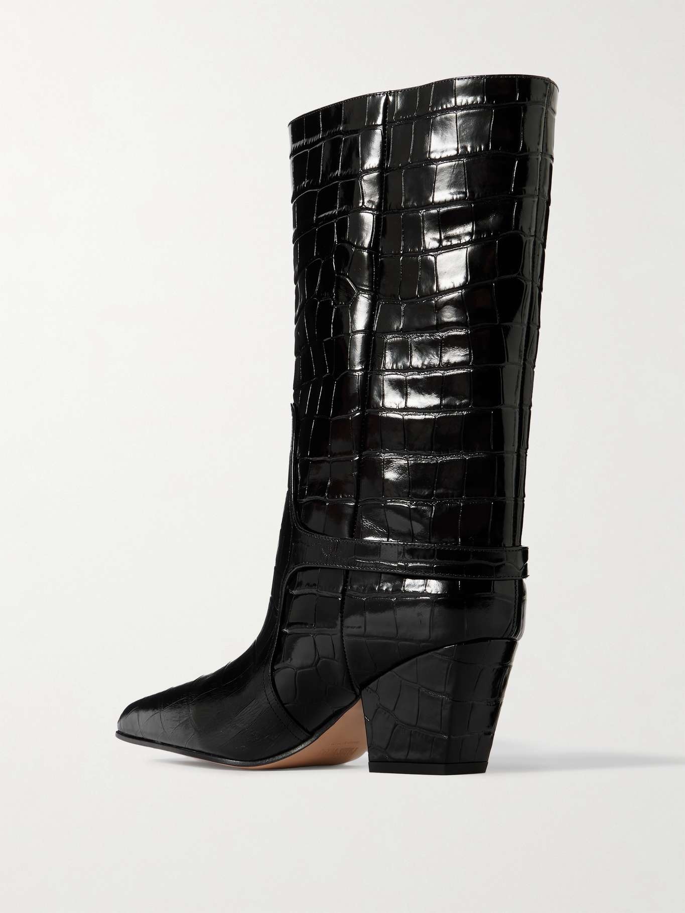 Jane buckled croc-effect glossed-leather knee boots Black - 3