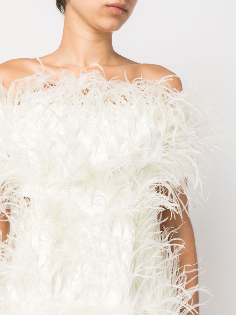 feather-detailing off-shoulder dress - 5