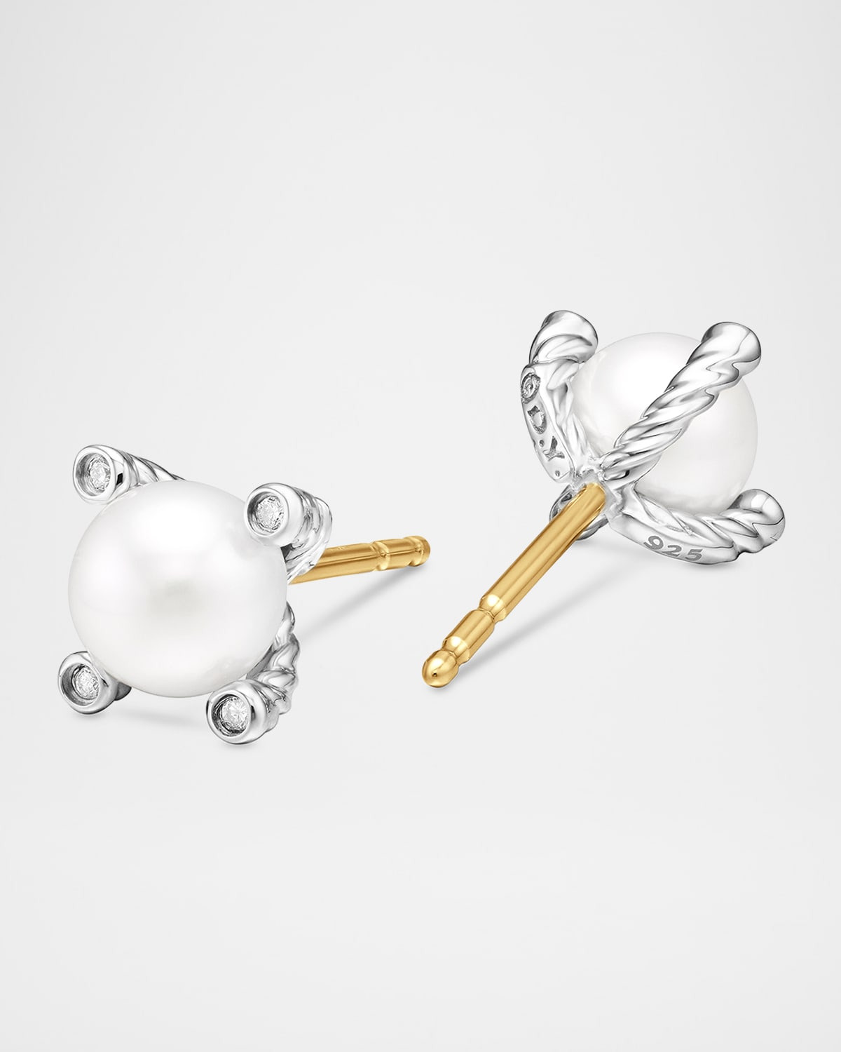 Cable Collectibles Pearl Earrings with Diamonds and Silver, 7mm - 3
