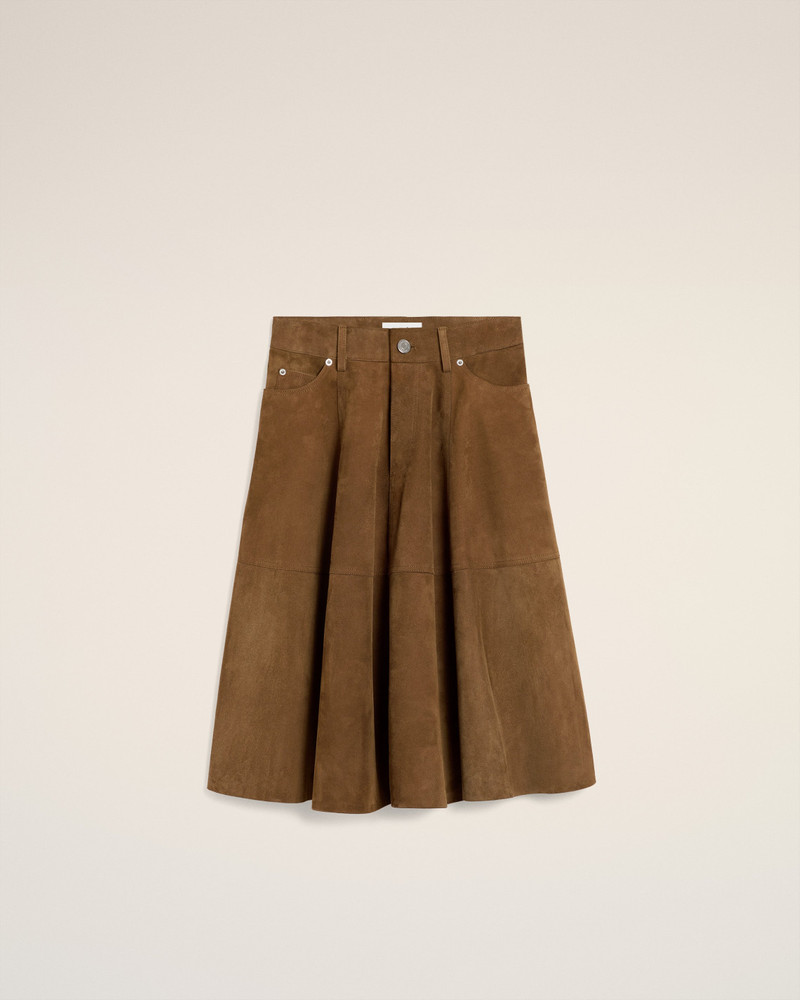 BROWN LEATHER MIDI SKIRT 1