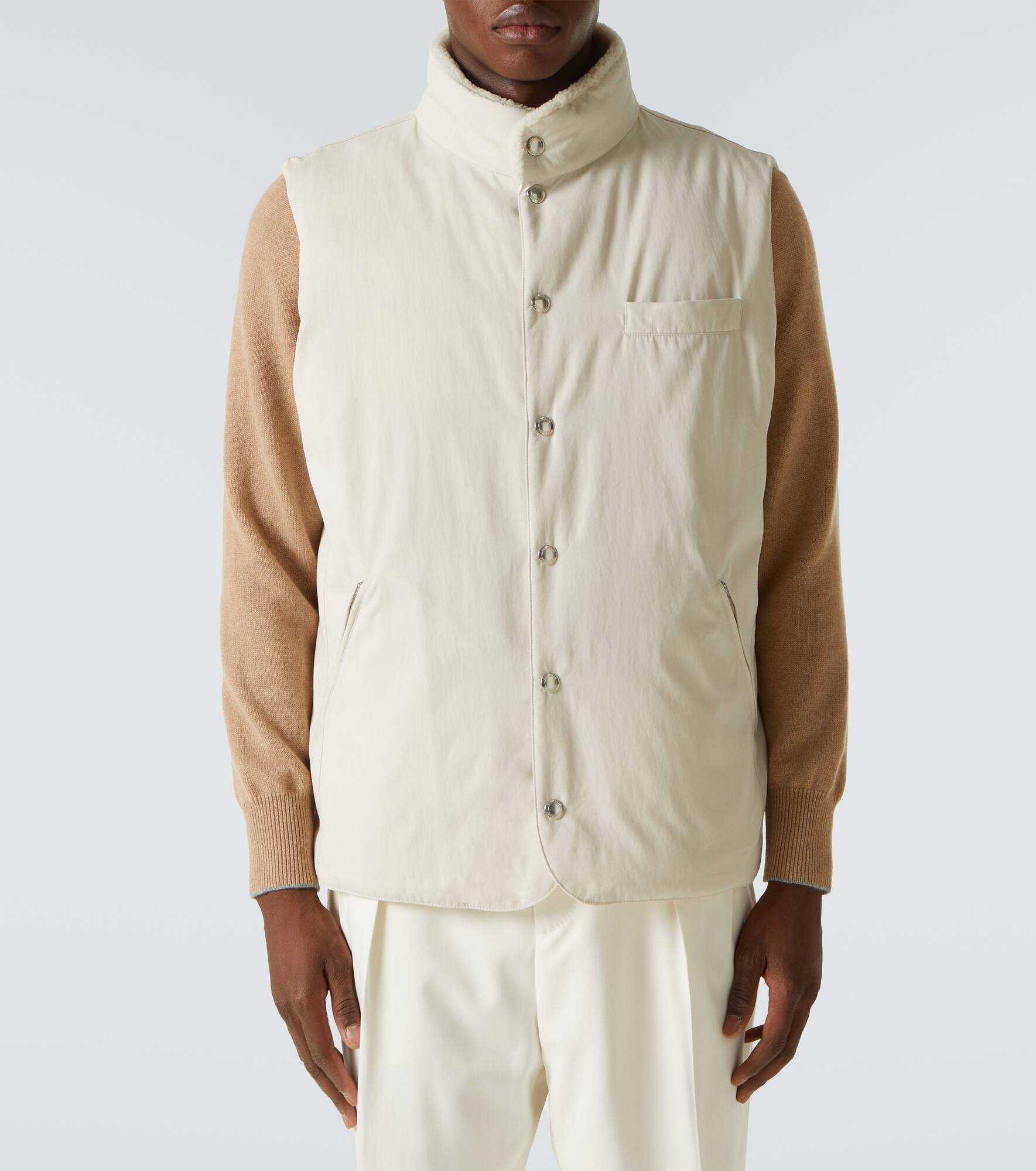 Shearling-trimmed gabardine down vest - 3