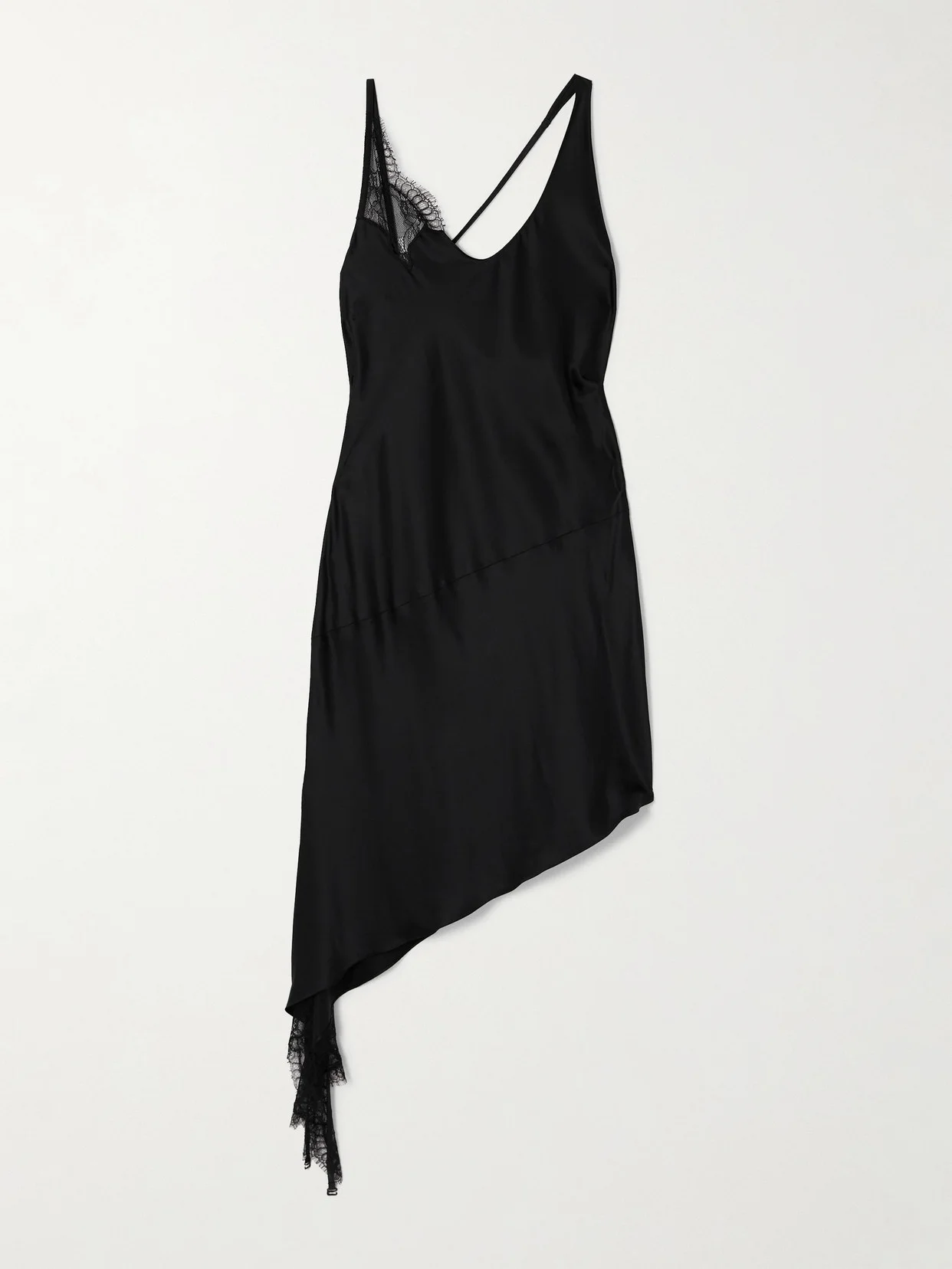 Asymmetrical Lace-trimmed Satin Mini Dress - 1