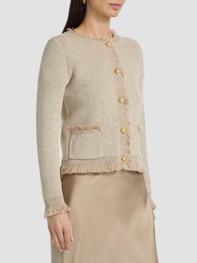 Women's Kailey Metallic-Knit Frayed Linen-Blend Cardigan - Natural 4