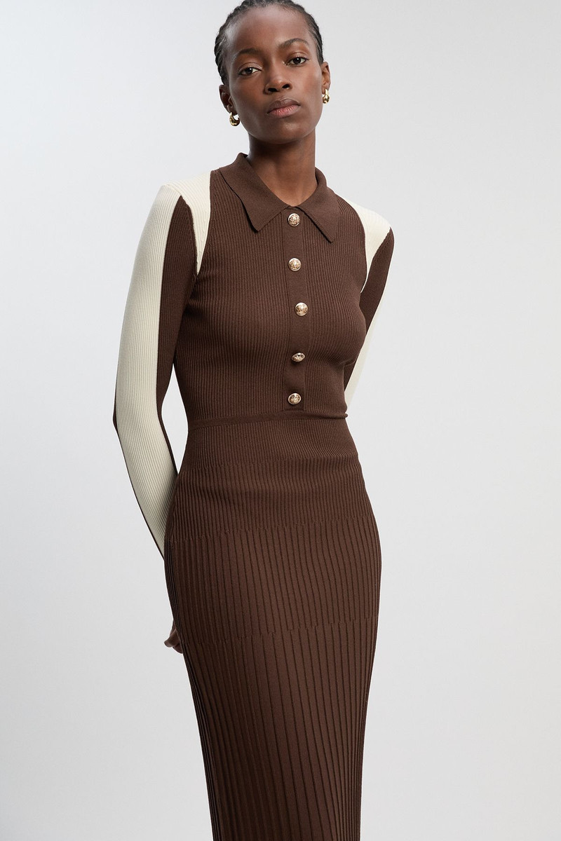 KAREN MILLEN Rib Knit Military Colour Block Midi Dress outlook