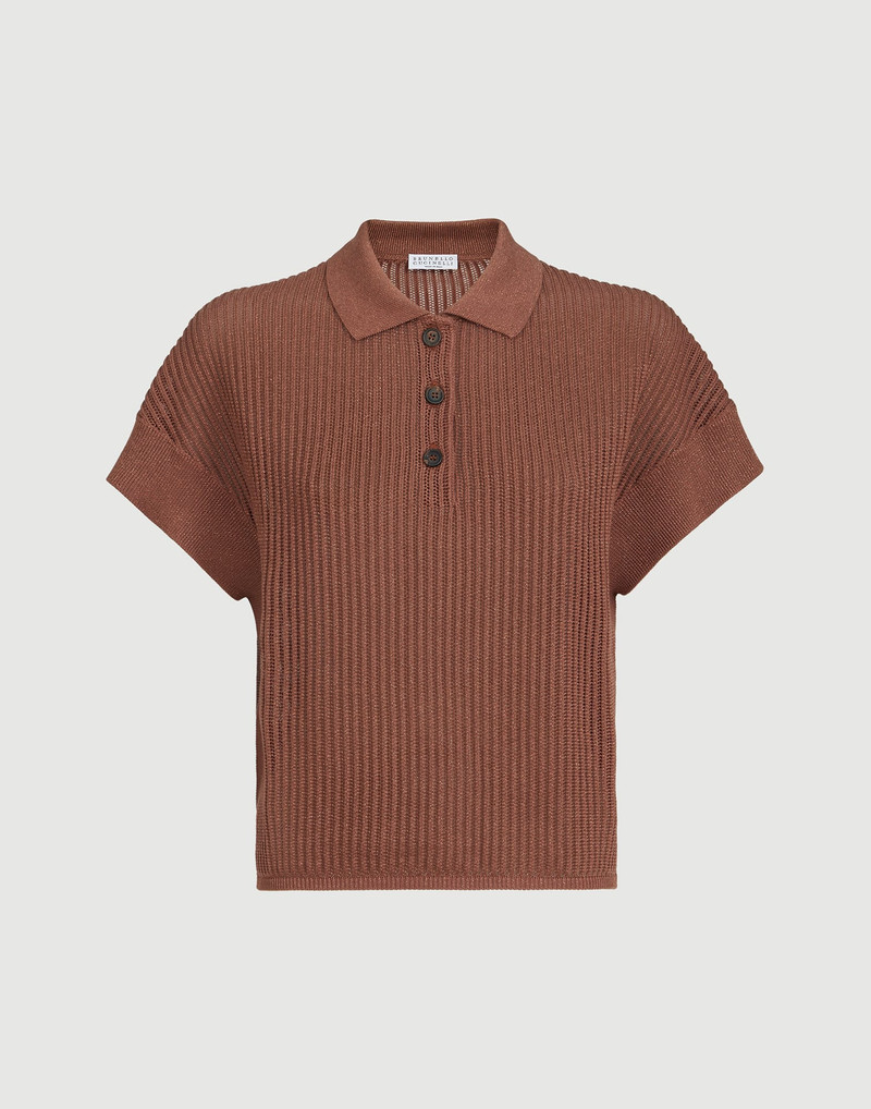 Sparkling cotton ribbed net polo shirt 1