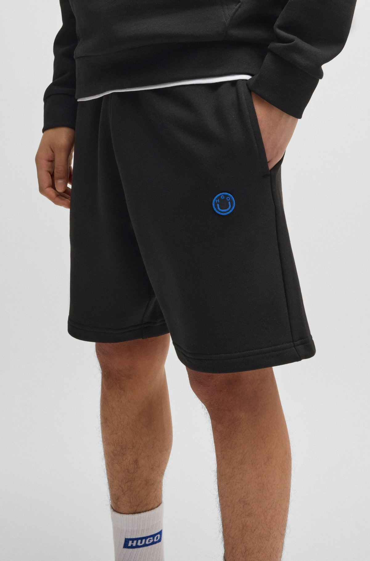 COTTON-TERRY SHORTS WITH HAPPY HUGO LOGO - 4