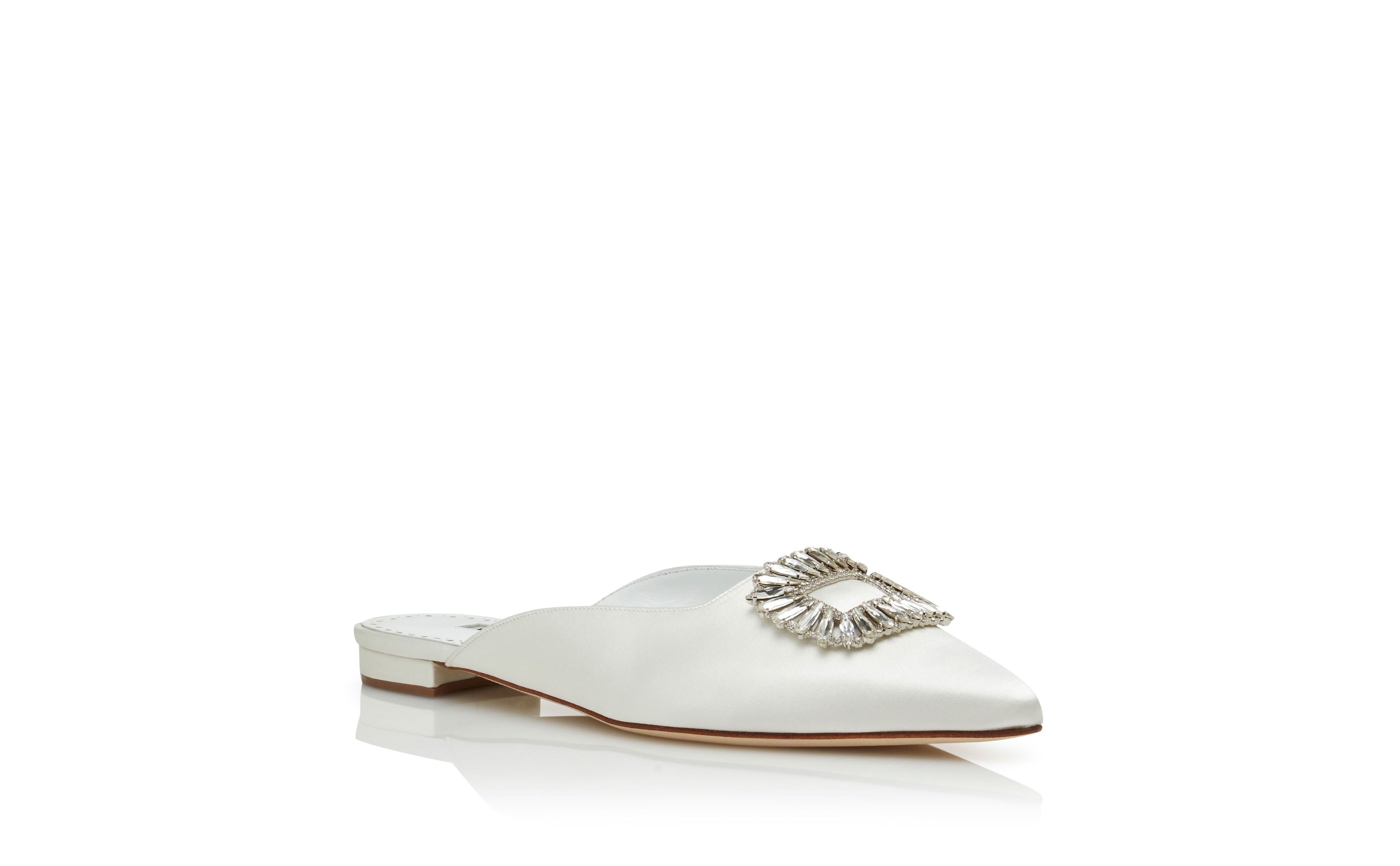 White Satin Shell Crystal Embellished Mules - 3