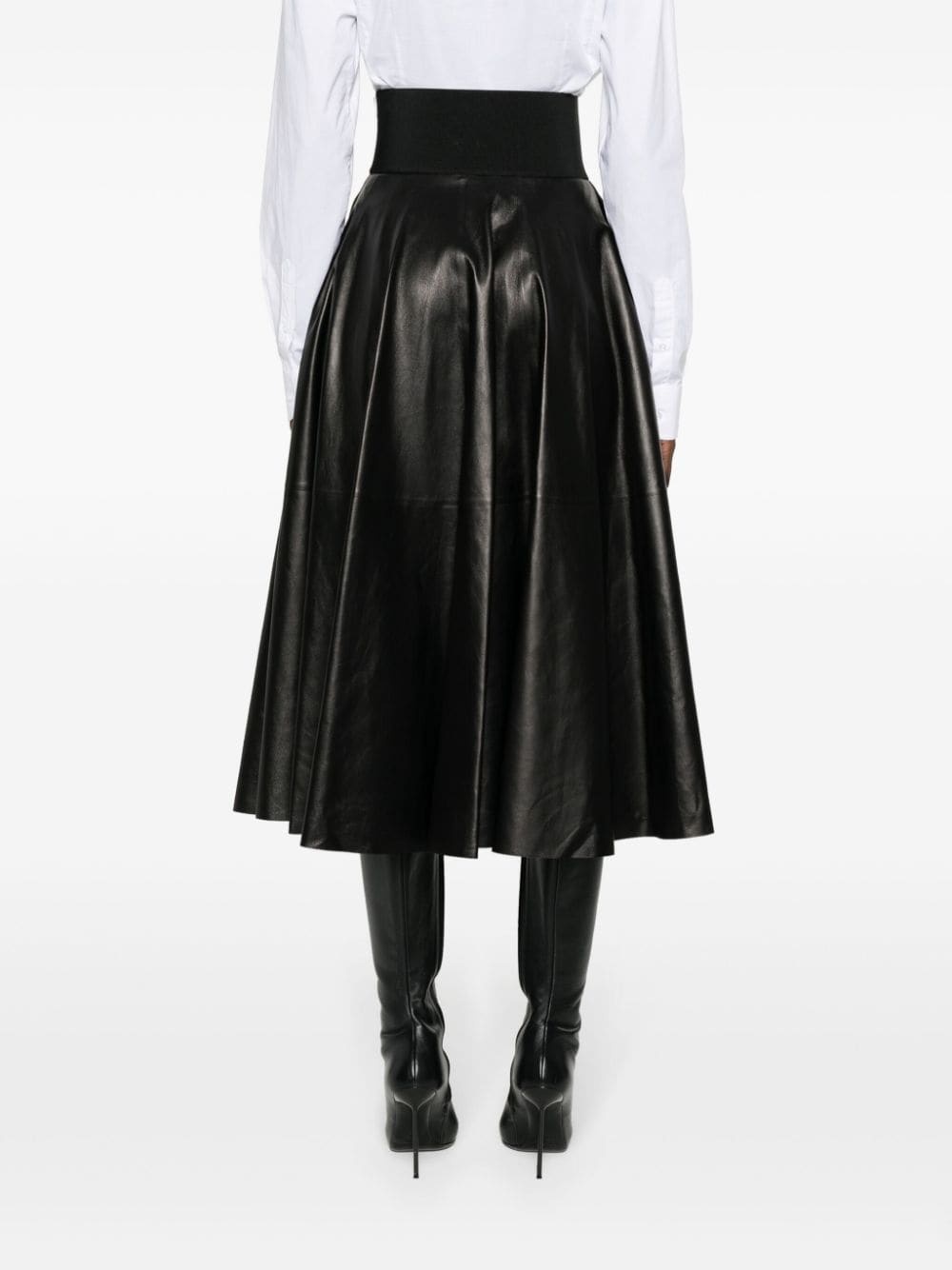 belted leather midi skirt - 4