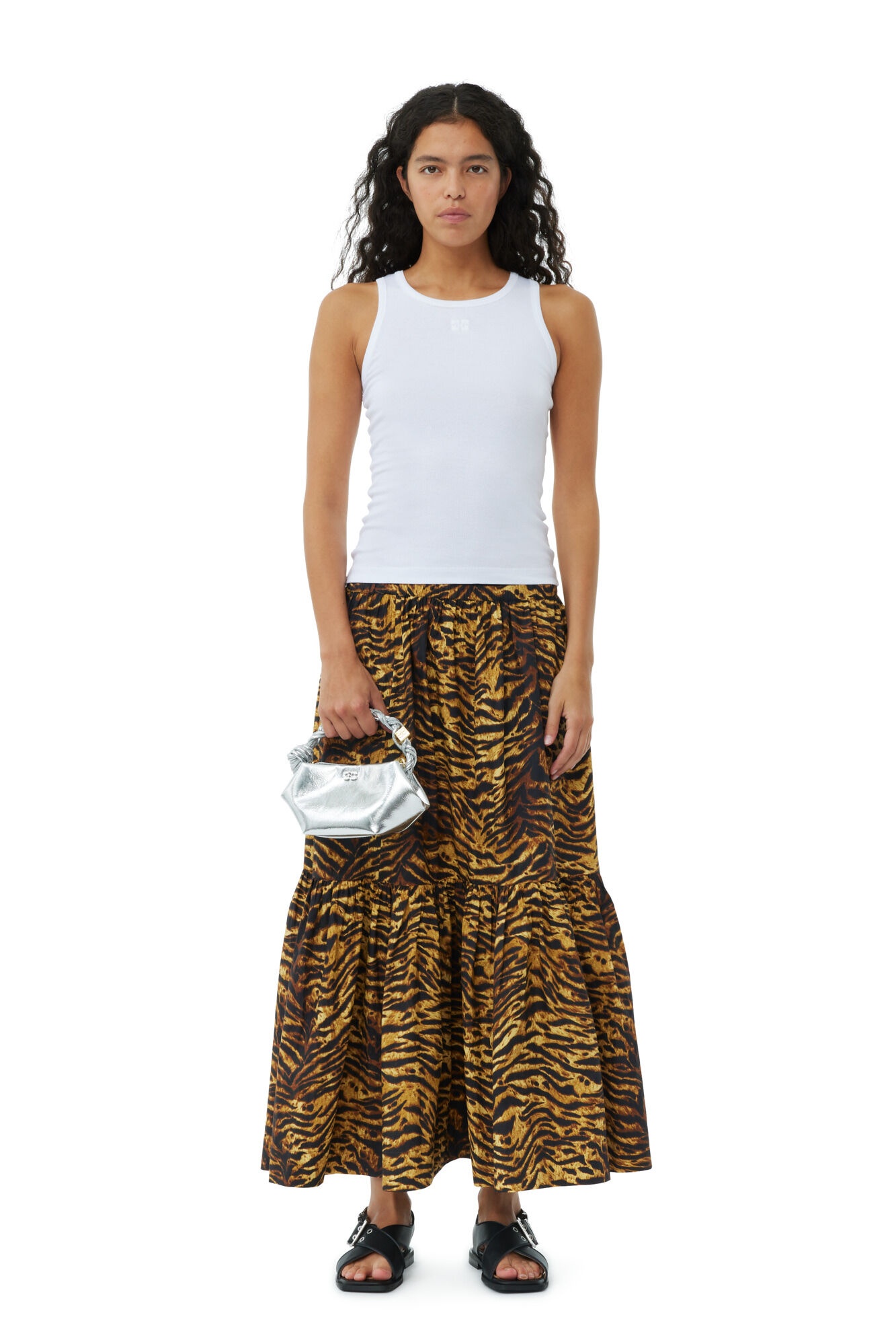 ANIMAL PRINTED COTTON MAXI FLOUNCE SKIRT - 2